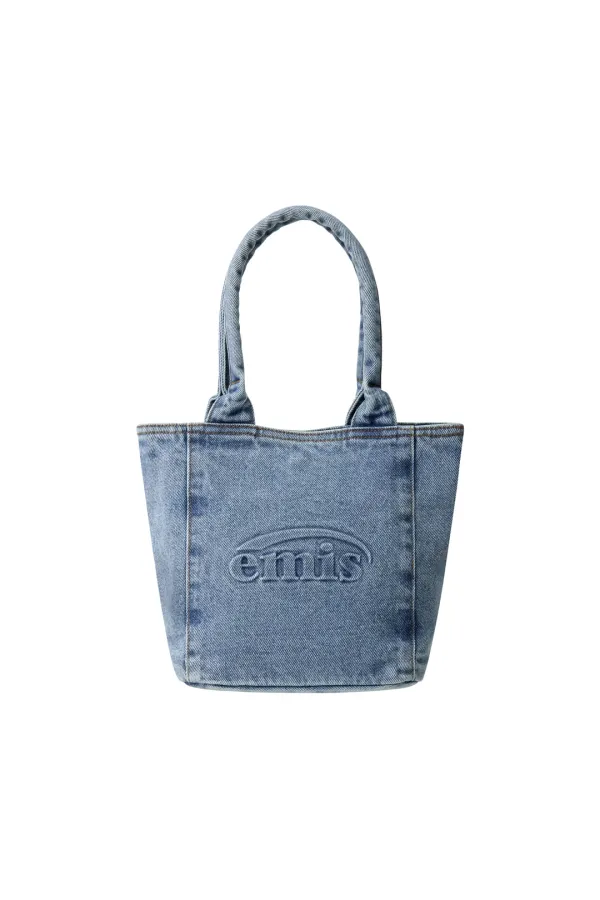 LOGO EMBOSSED DENIM TOTE BAG-BLUE DENIM