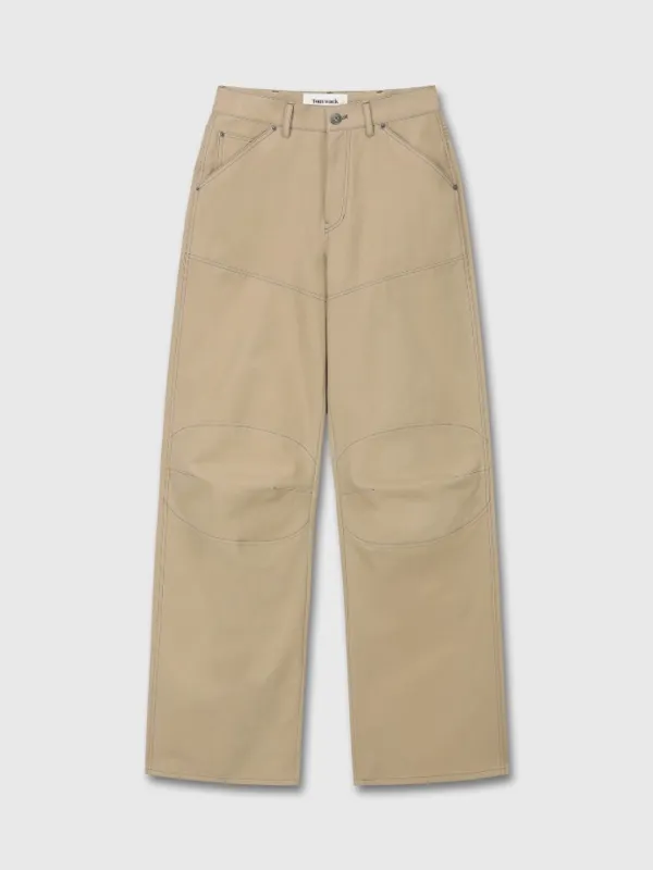 (W) WIDE-LEG COTTON WORK PANTS_ BEIGE