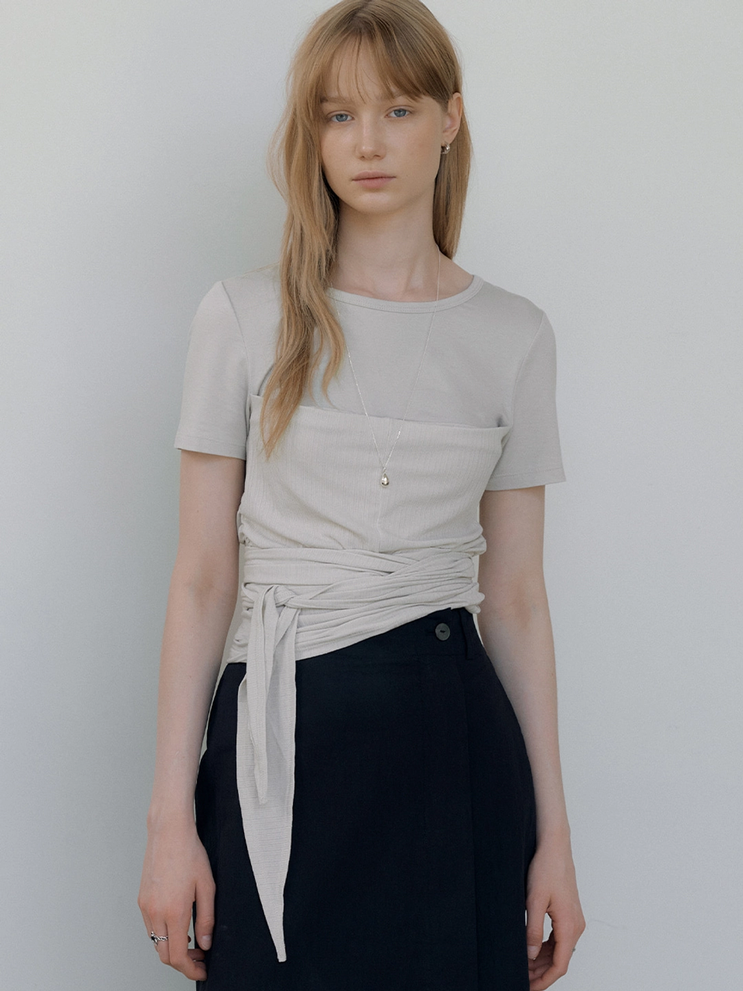 아워코모스 tube top overlap T-shirt (oat gray) orc 6020 상품 이미지 1