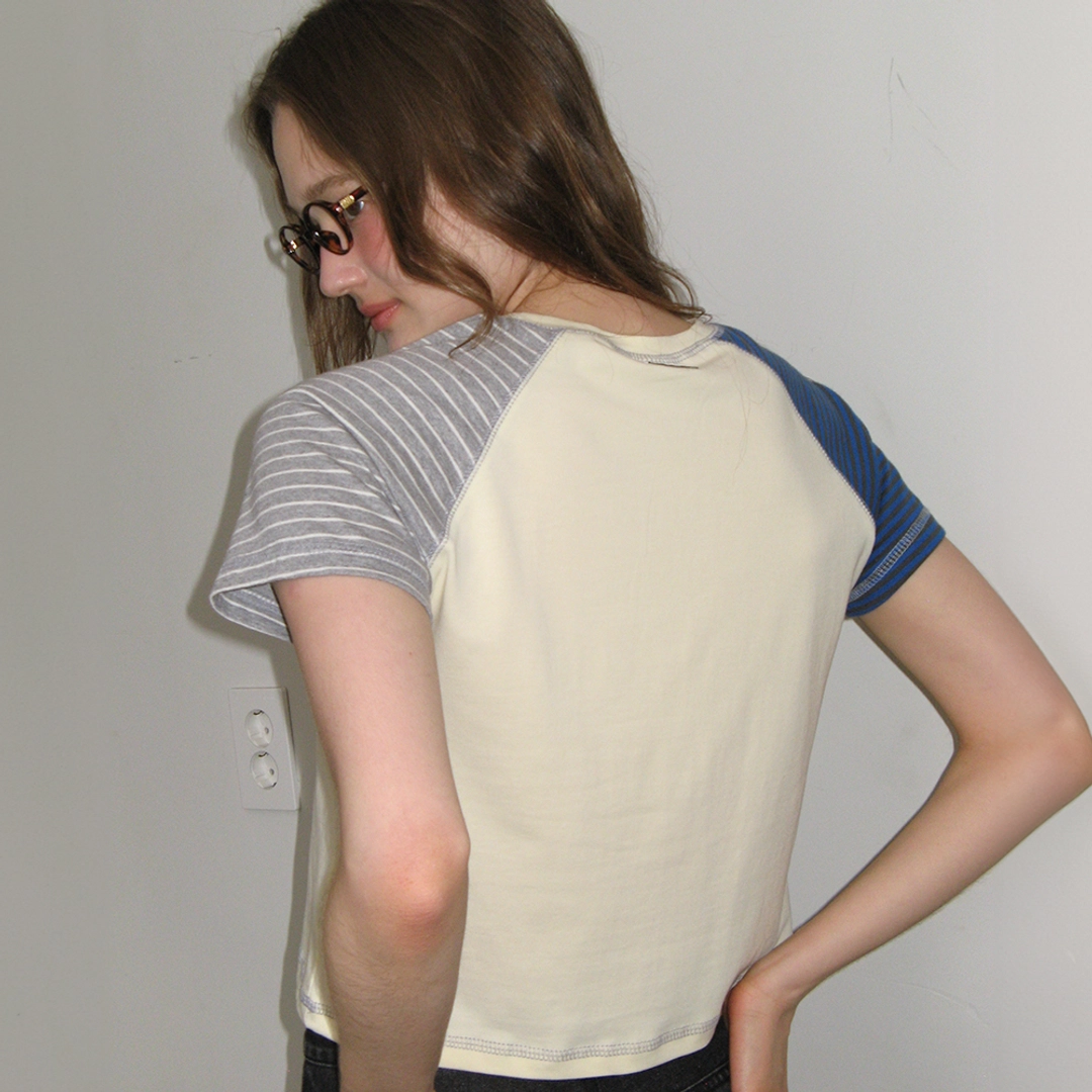 론론 MULTI STRIPE STITCH RAGLAN T SHIRT SOFT YELLOW 상품 이미지 2