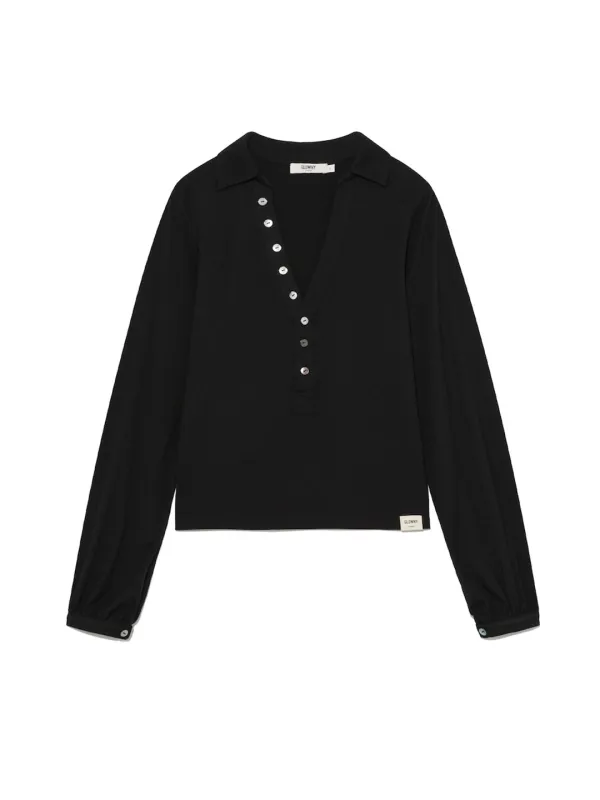 G V-COLLAR HENLEY TOP (BLACK)