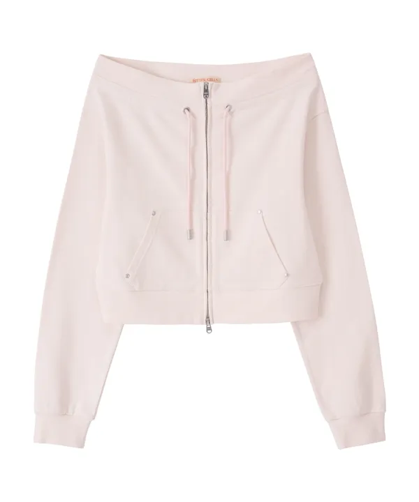 Vera Off Shoulder Zip Up-Light Pink