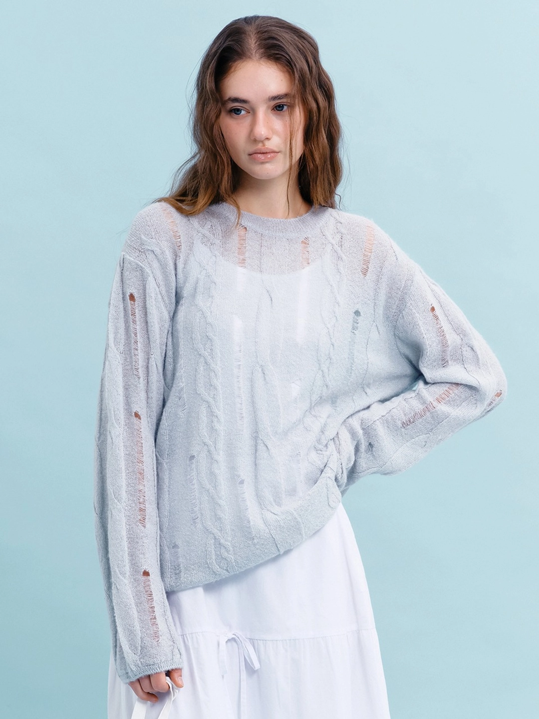 마가린핑거스 CABLE DAMAGE PULLOVER (LIGHT BLUE) 상품 이미지 2