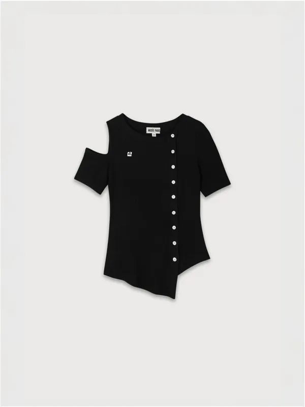 CAYENNE Unbalanced Cut-Out Detail Knitted Cardigan_Black