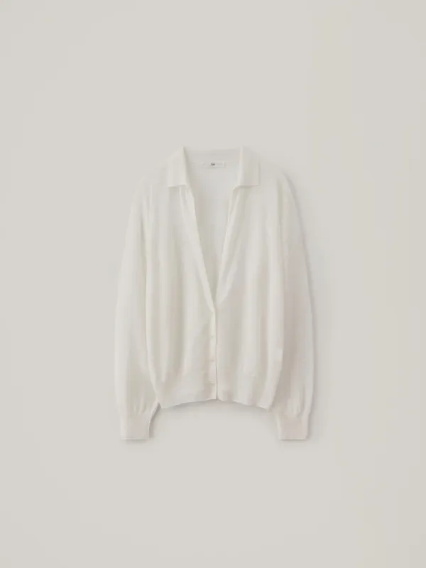 Linen Deep Collar Cardigan - Ivory