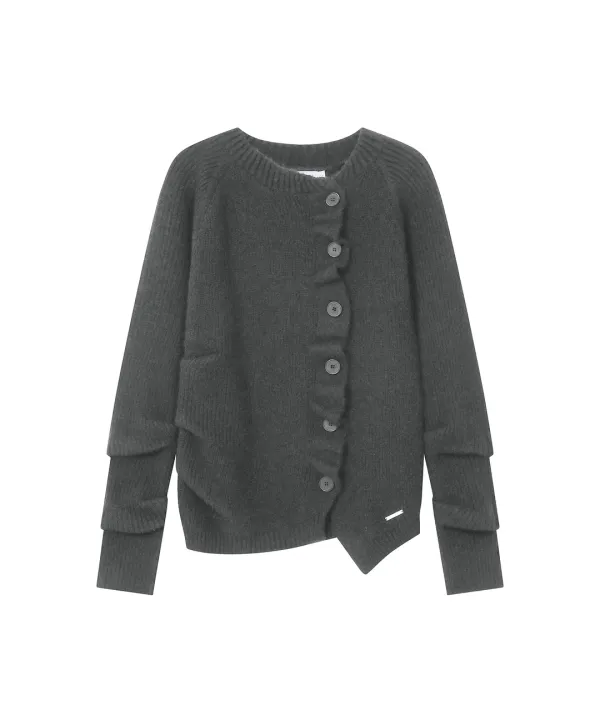[레이 PICK] Unbalanced cowl button knit CHARCOAL