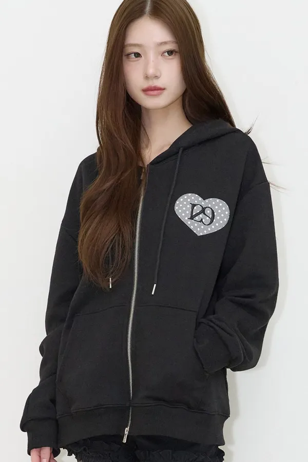 129 도트 후드 집업 블랙