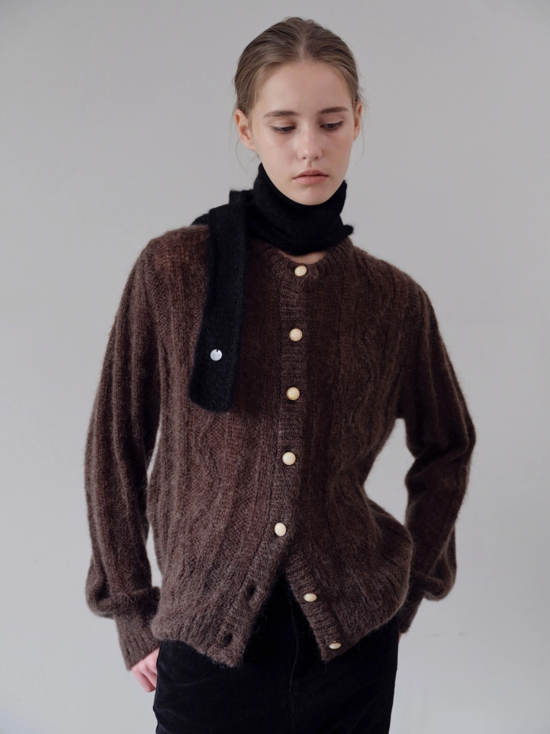 더릴 Mohair Vintage Puff Cardigan_Brown 상품 이미지 1