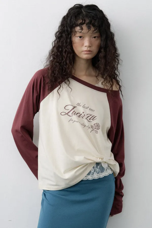20s Cotton Rose Raglan Tee (Burgundy)