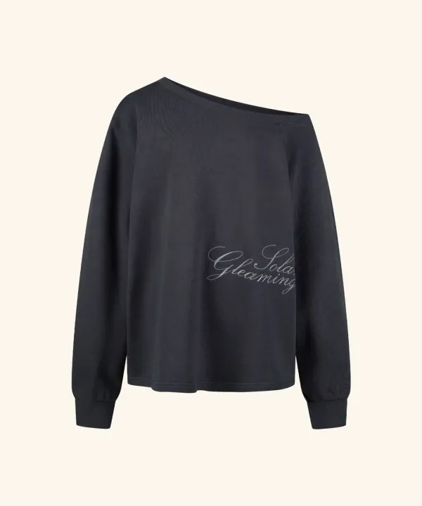 Jenk One-Shoulder Embroidered Sweatshirt ( Charcoal )