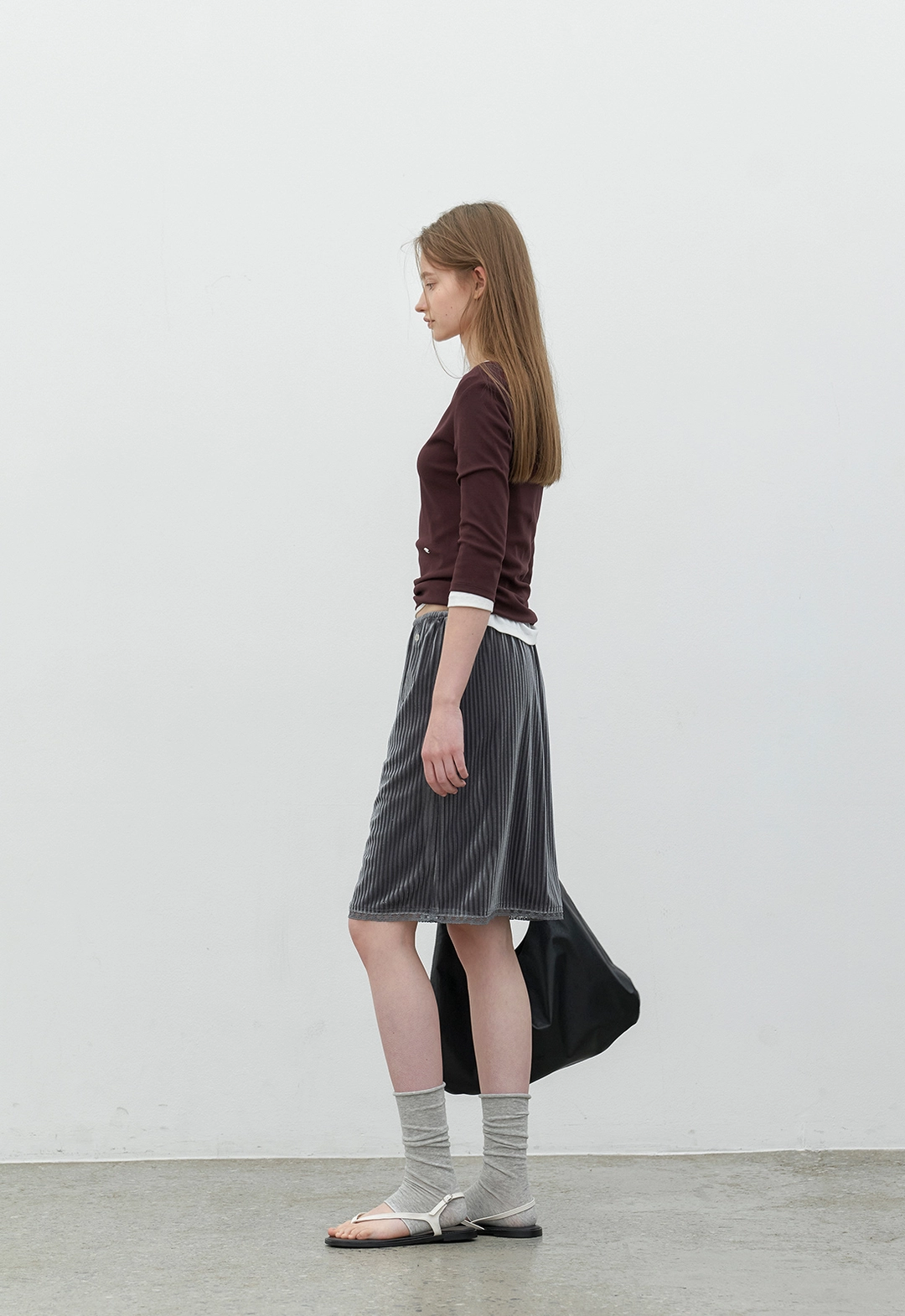 아뜰리에 나인 (SK-5123)VELVET LACE TAPE SET-UP BANDING MIDI SKIRT 상품 이미지 3