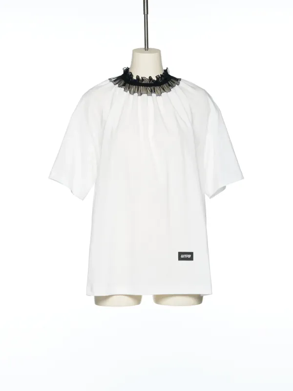 PS25 WHITE FRILL NECK T-SHIRT