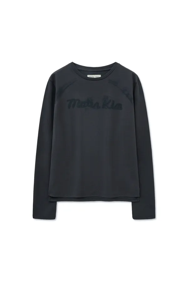 LETTERING GRAPHIC LONG SLEEVE TOP FOR WOMEN IN CHARCOAL