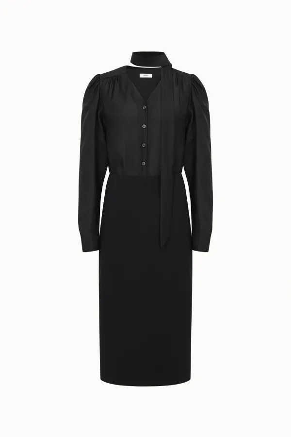 [2차 리오더]Tie V-Neck Dress[LMBFSPDR808]-Black