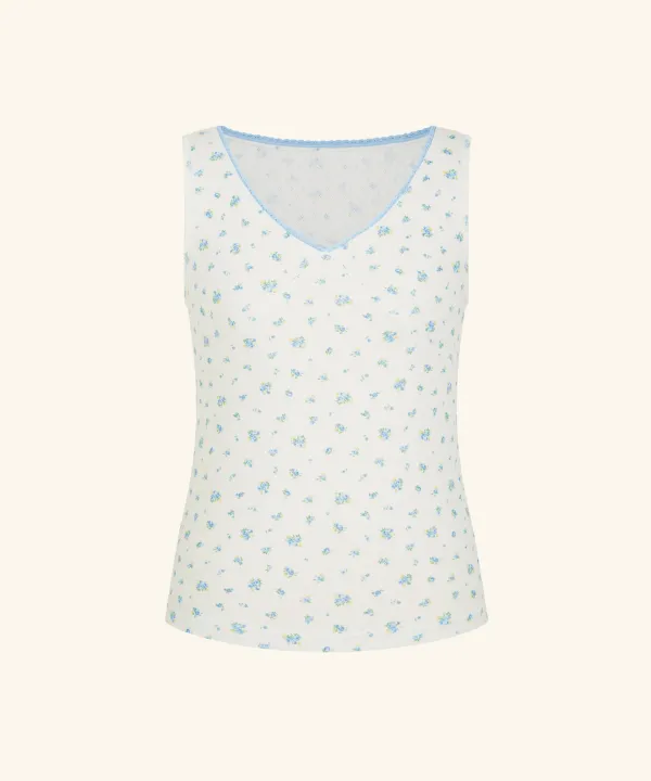Flower Lace Sleeveless Top (Blue)