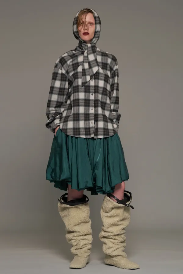 FW26 BLACK CHECK HOODED SHIRT