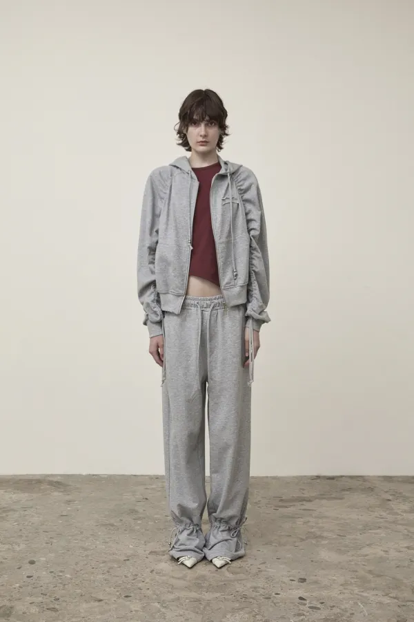 SLEEVE STRING DETAIL HOODY ZIP UP IN GREY