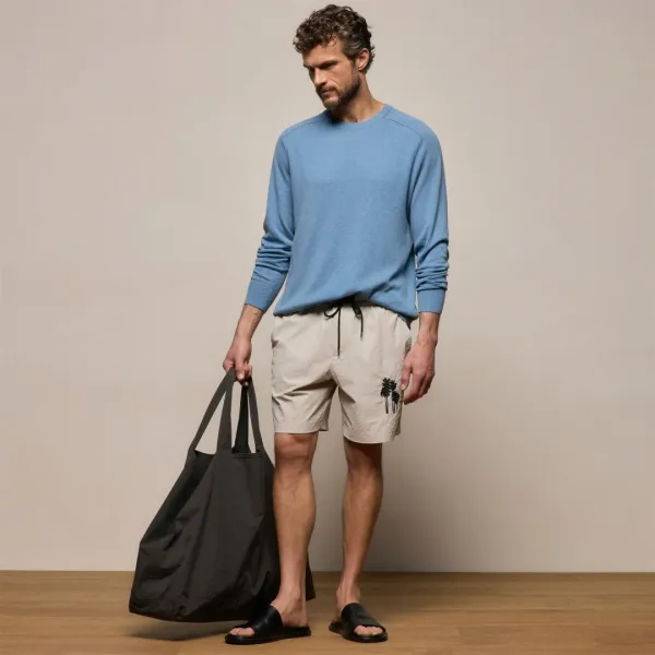 Palm Embroidered Boardshort - Salt