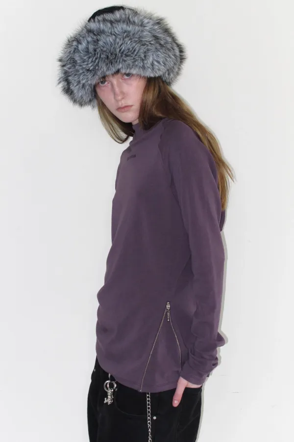 DIAGONAL ZIPPER HOOD TEE - PURPLE