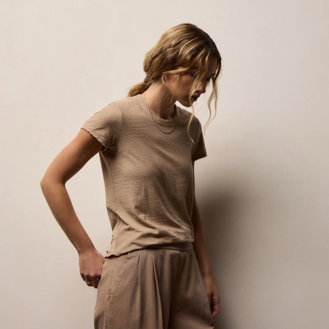 제임스펄스 Sheer Slub Crew Neck Tee - Coffee 상품 이미지 1