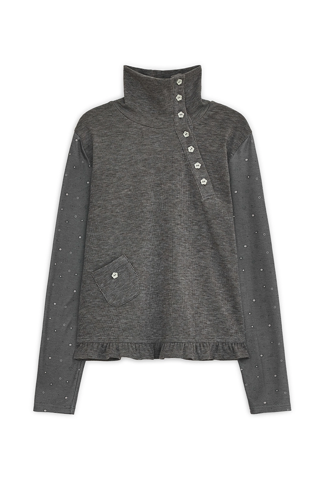 허그유어스킨 Flower button pola top (Brown) 상품 이미지 1