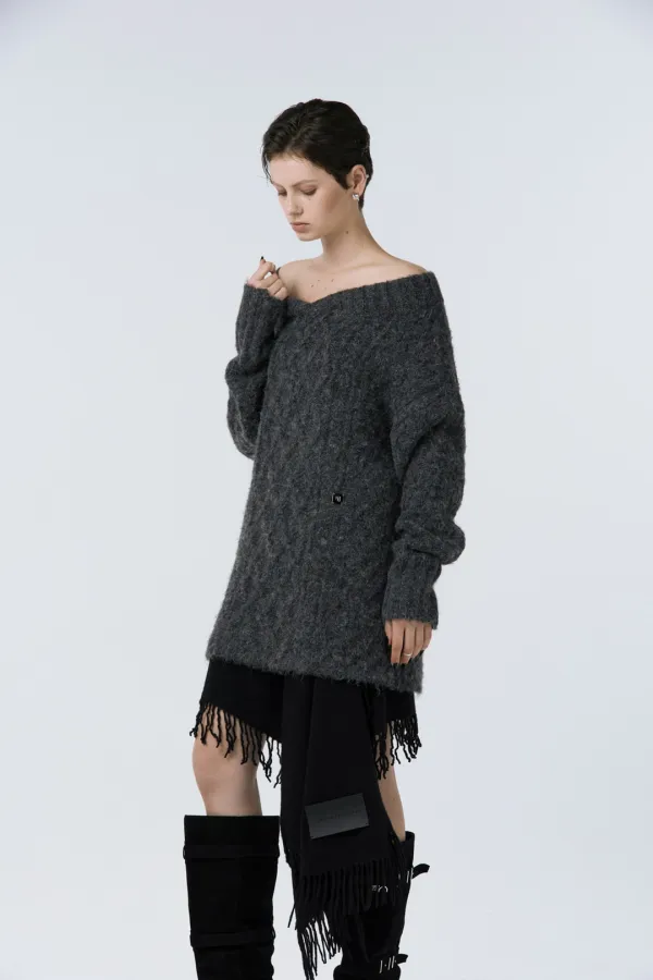 Oversized Off-Shoulder Knit [ Charcoal ]