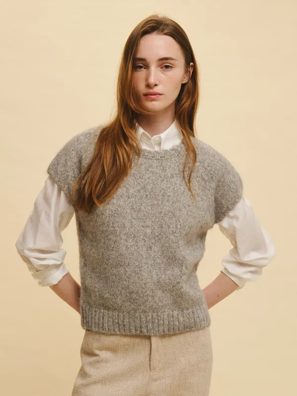 RAVEL angora blend short sleeve knit_gray