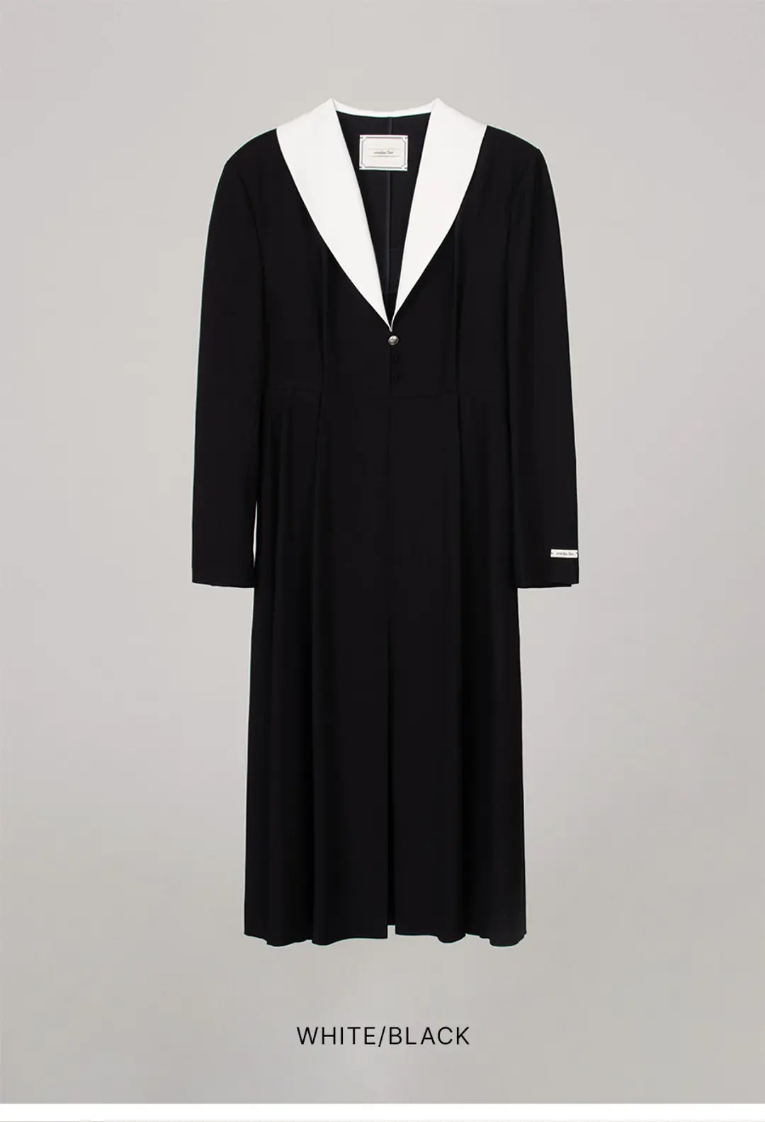 오버듀플레어 SHAWL COLLAR LONG DRESS_WHITE/BLACK 상품 이미지 3