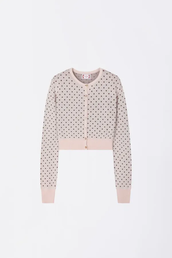 Polka Dot Cardigan Baby Pink/Brown