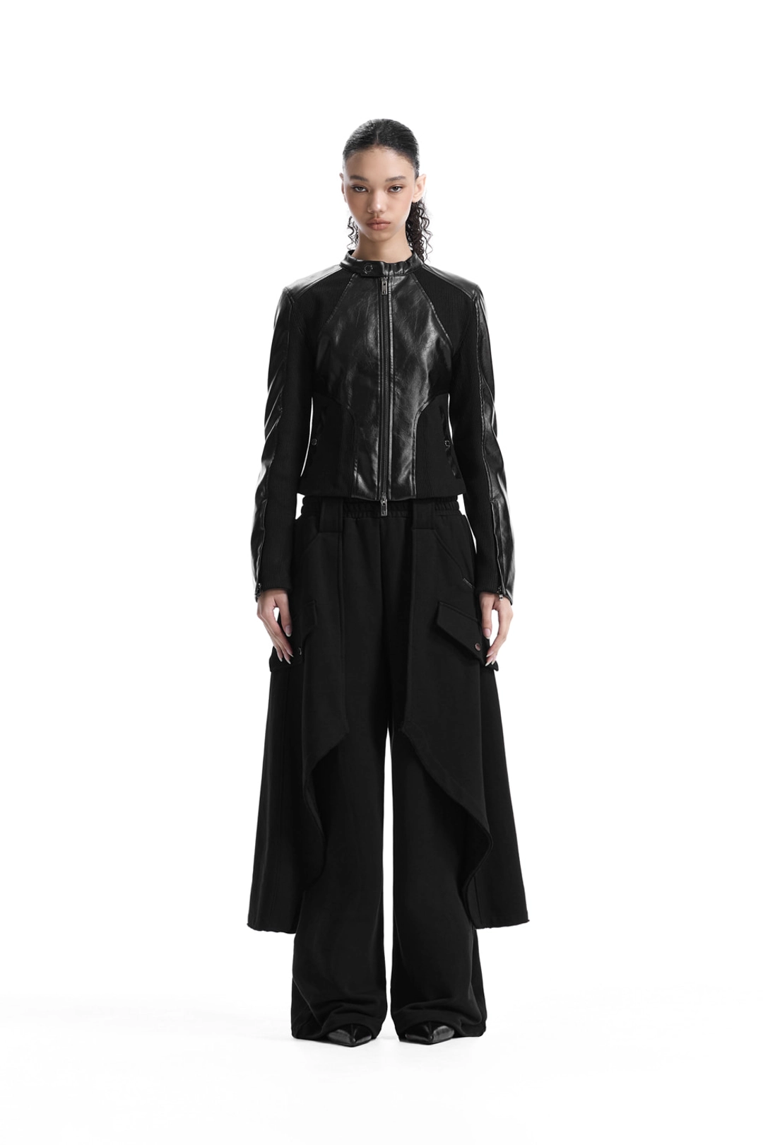 트리밍버드 Rib Pannel Slim Fit Leather Jacket [ Black ] 상품 이미지 2