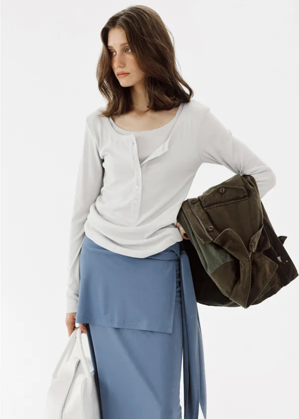 Henley neck layered t-shirt (Dawn blue)
