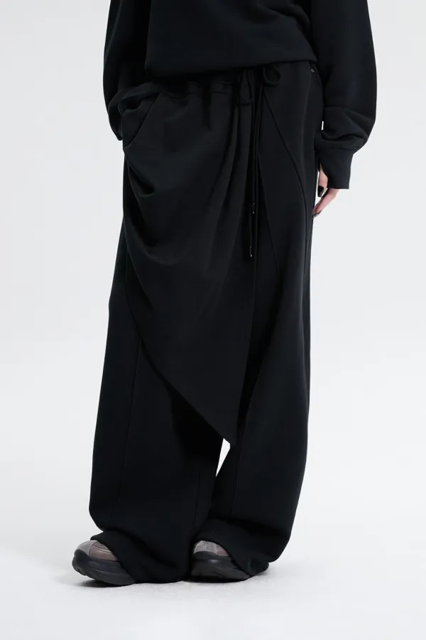 Layered Wrap Sweat Pants [ Black ]