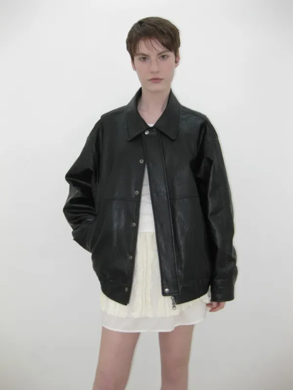 [7th] OVERSIZED LEATHER PADDED JUMPER, BLACK
