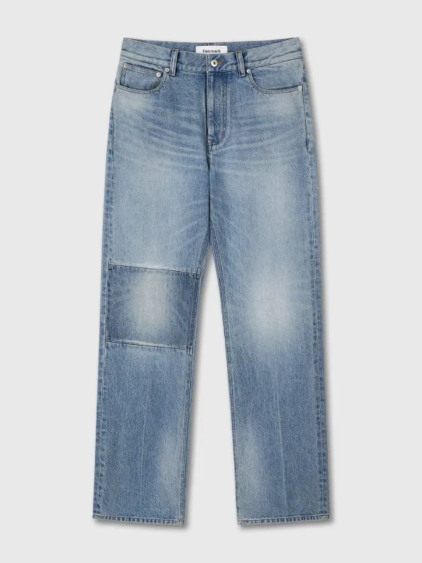 STRAIGHT-LEG KNEE PANEL DENIM JEANS_ WASHED VINTAGE LIGHT BLUE