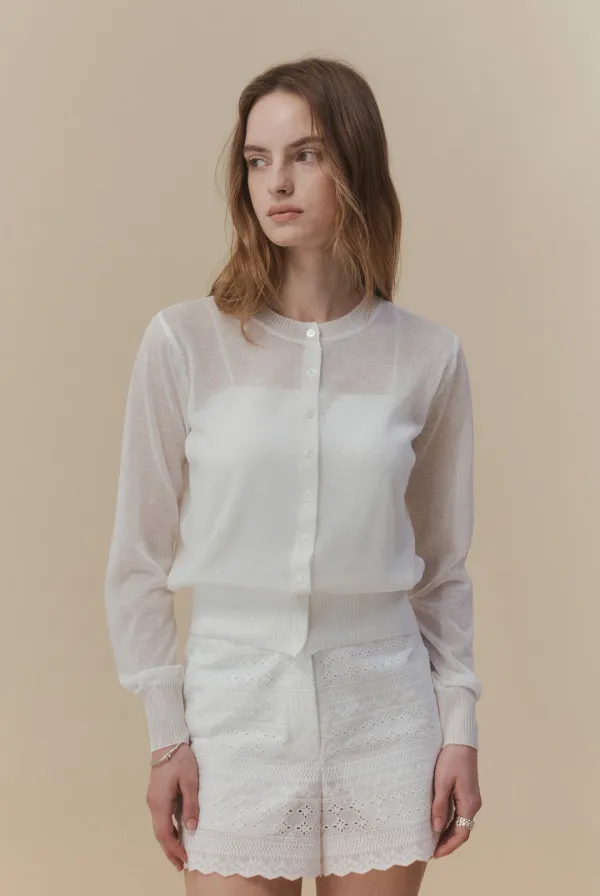 Sheer Linen Cardigan (White)