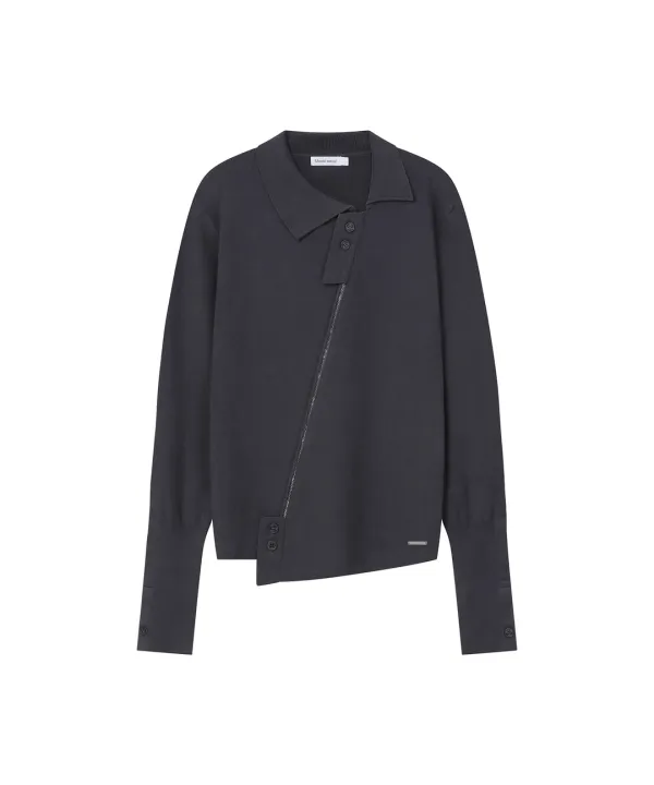 Diagonal zip-up knit CHARCOAL
