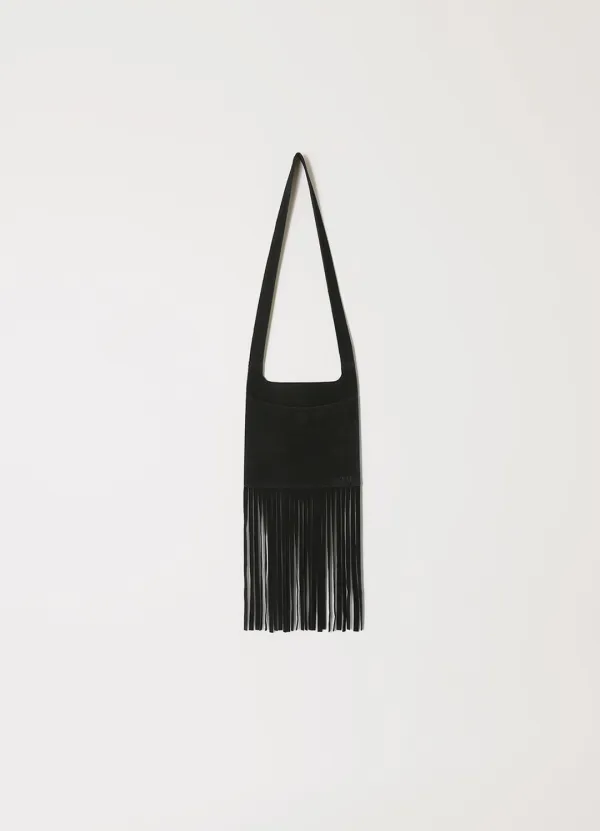 Boho Suede Fringe Bag - Black
