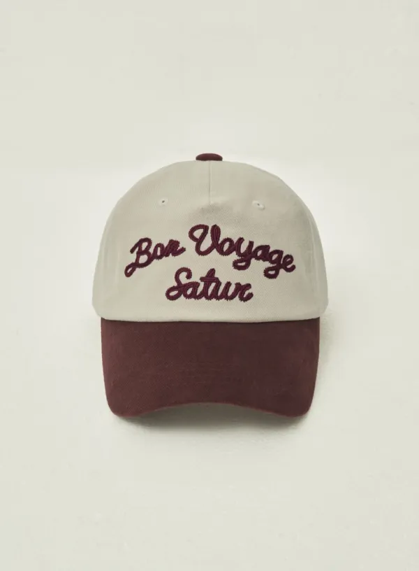 Bon Voyage Contrast 5 Panel Ball Cap - Burgundy