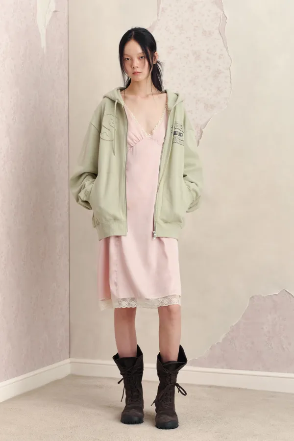 S LOGO PATCH HOODIE ZIP-UP, SAGE GREEN