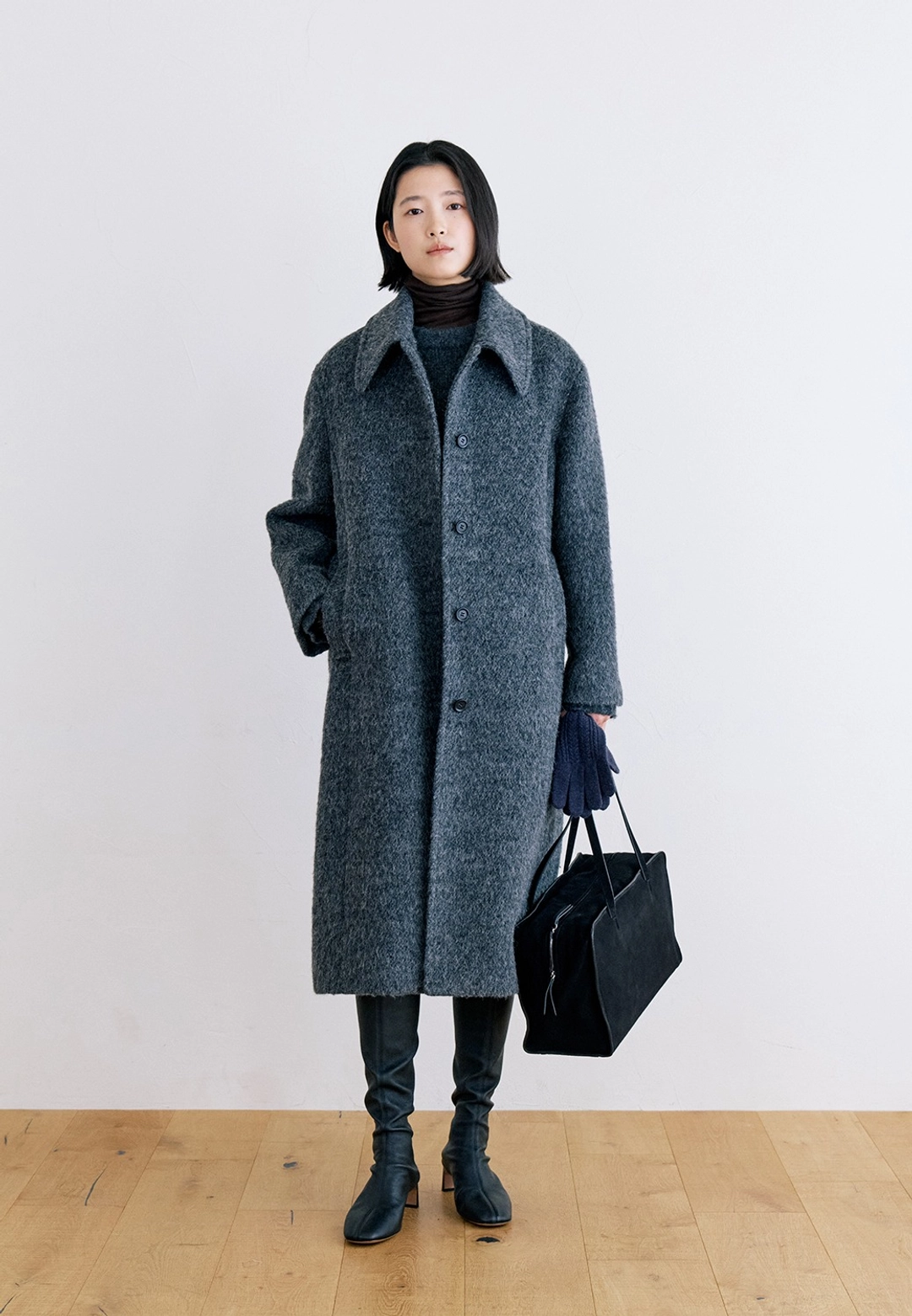 노티아 ALPACA BELTED LONG COAT - CHARCOAL 상품 이미지 2