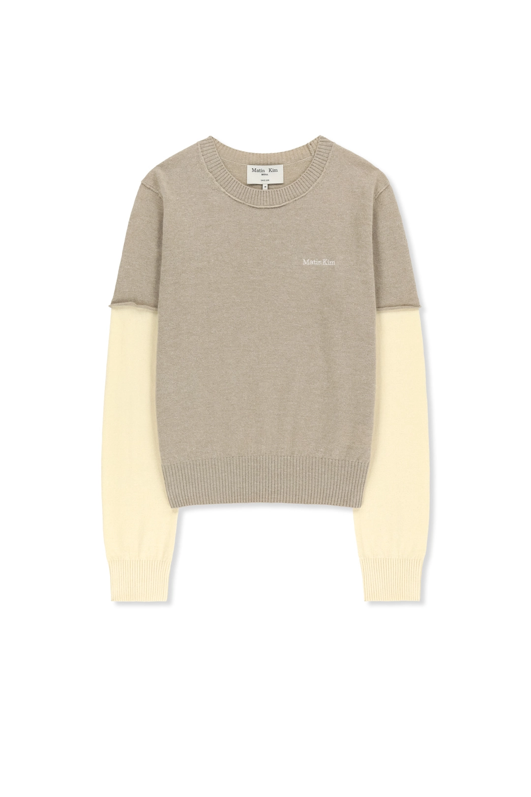 마뗑킴 CASHMERE BLENDED TWO TONE KNIT PULLOVER IN BEIGE 상품 이미지 1