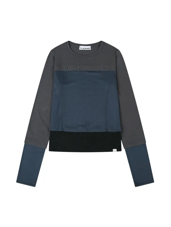 TEXTURE MIXED LONG SLEEVES [CHARCOAL]