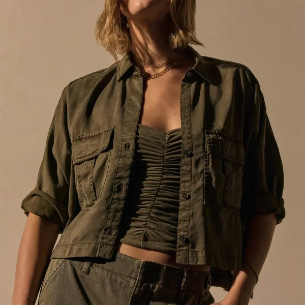 Pocket Cropped Shirt - Birch Pigment