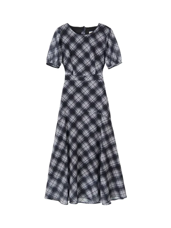 Vintage Check Long Dress_ Black