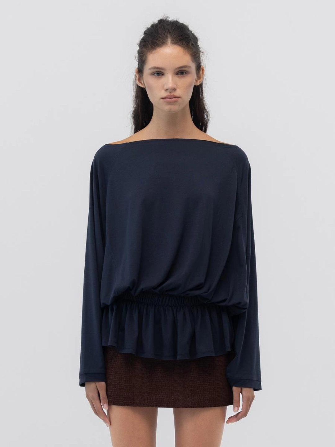 글로니 SWAY SHIRRING LONG SLEEVE (NAVY) 상품 이미지 1