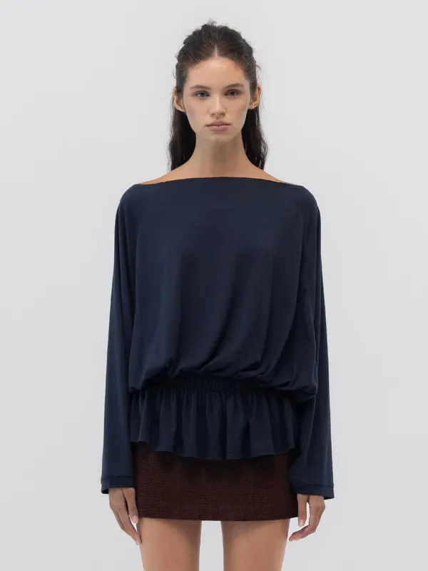 SWAY SHIRRING LONG SLEEVE (NAVY)