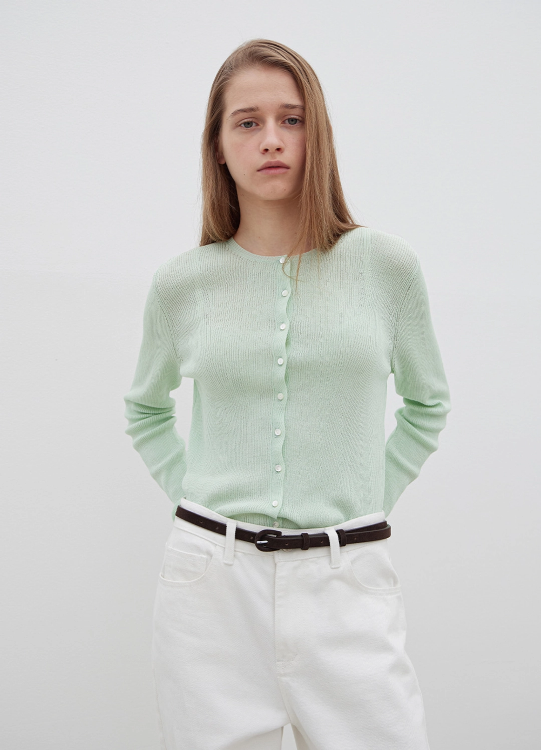르바 Light Slim Knit Cardigan - Irish Mint 상품 이미지 2