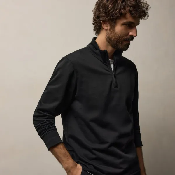 Fine French Terry Half Zip - Black
