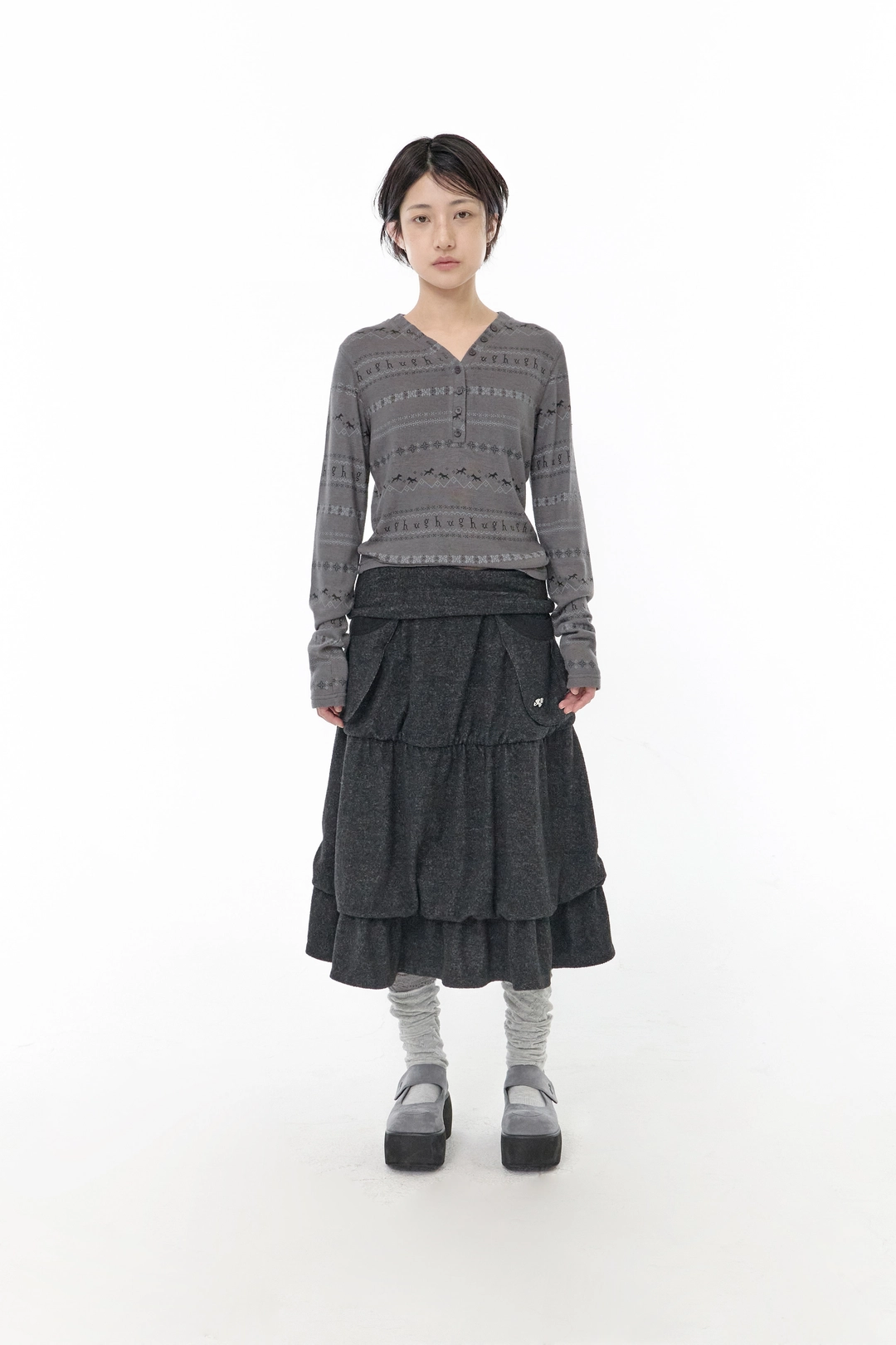 허그유어스킨 Big pocket flayered midi skirt (Black) 상품 이미지 2