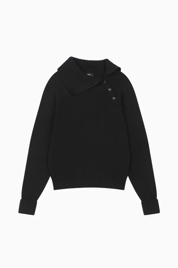 BUTTON COLLAR RAGLAN KNIT, NAVY
